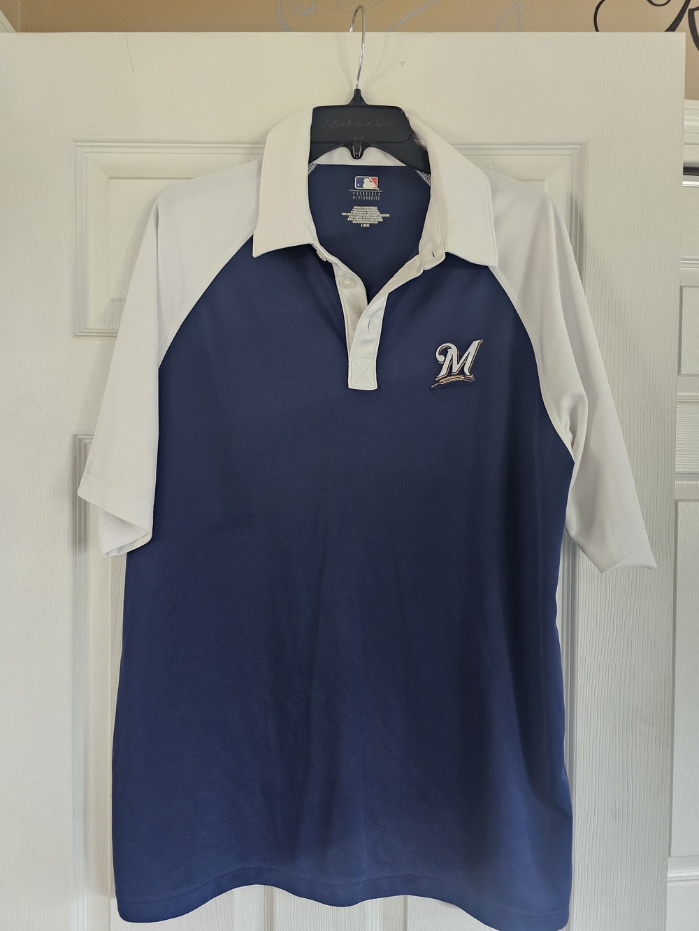 MLB Men's Navy and White Milwaukee Brewers Polo L
